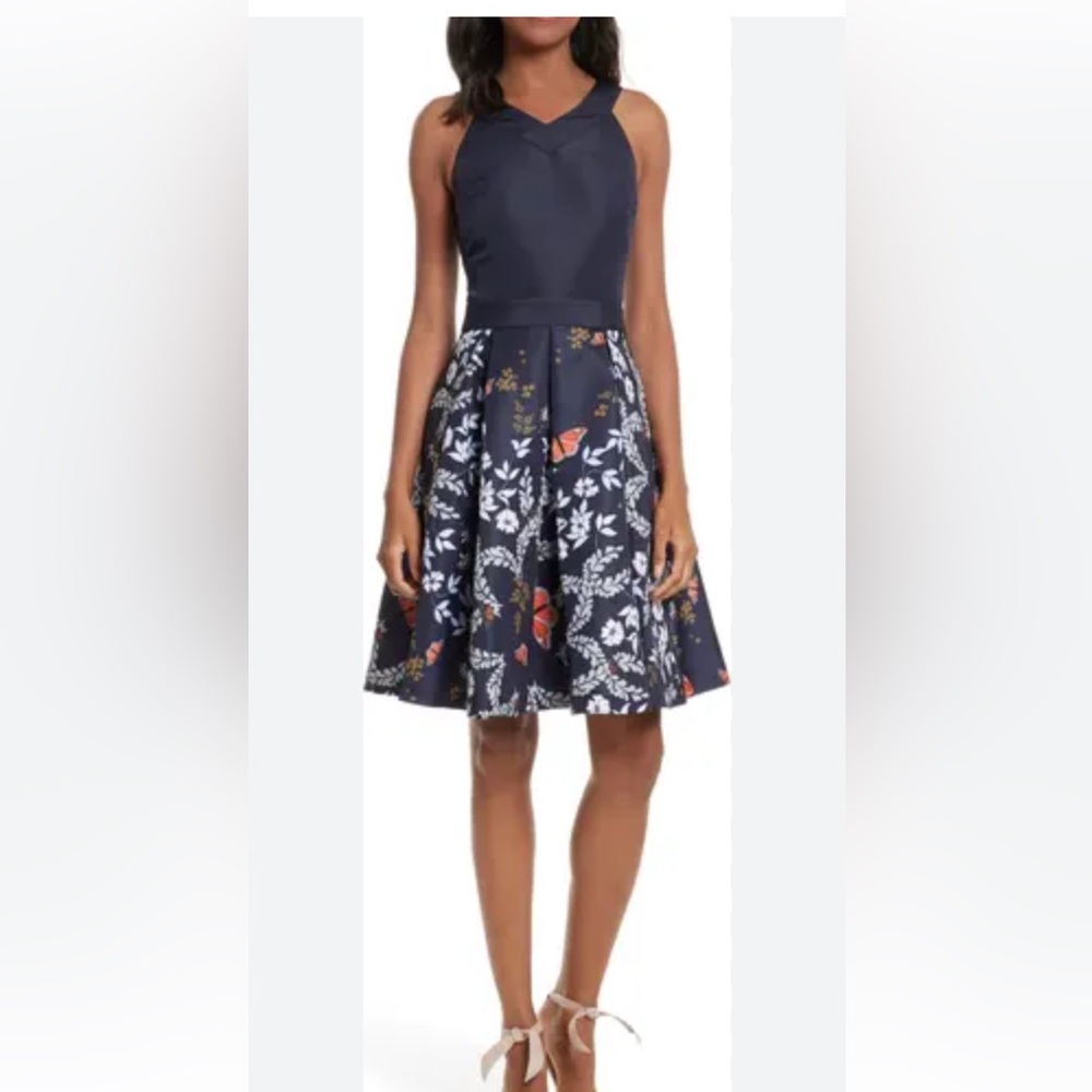 Ted Baker London Navy and White Floral A-Line Skirt